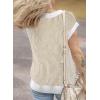 imageEVALESS Sweater Tank Tops for Women Summer Cap Sleeve Striped Crew Neck Loose Fit Knit Lightweight Vest Pullover TopLight French Beige