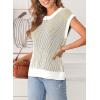 imageEVALESS Sweater Tank Tops for Women Summer Cap Sleeve Striped Crew Neck Loose Fit Knit Lightweight Vest Pullover TopLight French Beige