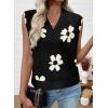 imageEVALESS Sweater Vest Women Fall Clothes Casual V Neck Cap Sleeve Knit Sweaters Floral Print Vest Tops School OutfitsBlack