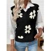imageEVALESS Sweater Vest Women Fall Clothes Casual V Neck Cap Sleeve Knit Sweaters Floral Print Vest Tops School OutfitsBlack