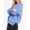 imageEVALESS Sweaters for Women Fashion 2024 Crewneck Batwing Sleeve Oversized Side Slit Ribbed Knit Pullover Sweater TopsSky Blue