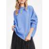 imageEVALESS Sweaters for Women Fashion 2024 Crewneck Batwing Sleeve Oversized Side Slit Ribbed Knit Pullover Sweater TopsSky Blue