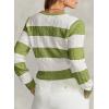 imageEVALESS Womens Cable Knitted Old Money Pullover Sweater Crewneck Business Casual Long Sleeve TopsGreen Stripe