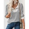 imageEVALESS Womens Fall Fashion 2025 Womens Long Sleeve Shirts Patchwork Button Up V Neck Sweatshirt Casual Pullover TopsGrey