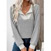 imageEVALESS Womens Fall Fashion 2025 Womens Long Sleeve Shirts Patchwork Button Up V Neck Sweatshirt Casual Pullover TopsGrey