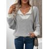 imageEVALESS Womens Fall Fashion 2025 Womens Long Sleeve Shirts Patchwork Button Up V Neck Sweatshirt Casual Pullover TopsGrey