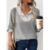 imageEVALESS Womens Fall Fashion 2025 Womens Long Sleeve Shirts Patchwork Button Up V Neck Sweatshirt Casual Pullover TopsGrey