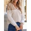 imageEVALESS Womens Fall Oversized Striped Sweaters Pullover Cable Knit V Neck Long Sleeve Color Block Casual Loose Tops Clothes