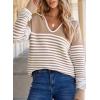 imageEVALESS Womens Fall Oversized Striped Sweaters Pullover Cable Knit V Neck Long Sleeve Color Block Casual Loose Tops Clothes