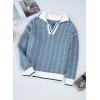 imageEVALESS Womens Lapel V Neck Color Block Striped Sweaters Drop Shoulder Long Sleeve Pullover Tops