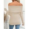 imageEVALESS Womens Off The Shoulder Sweater Fall Fringe Long Sleeve Loose Pullover Sweaters TopsBeige