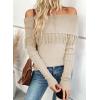 imageEVALESS Womens Off The Shoulder Sweater Fall Fringe Long Sleeve Loose Pullover Sweaters TopsBeige