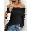 imageEVALESS Womens Off The Shoulder Sweater Fall Fringe Long Sleeve Loose Pullover Sweaters TopsBlack
