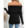 imageEVALESS Womens Off The Shoulder Sweater Fall Fringe Long Sleeve Loose Pullover Sweaters TopsBlack