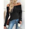 imageEVALESS Womens Off The Shoulder Sweater Fall Fringe Long Sleeve Loose Pullover Sweaters TopsBlack