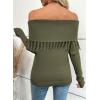 imageEVALESS Womens Off The Shoulder Sweater Fall Fringe Long Sleeve Loose Pullover Sweaters TopsJungle Green