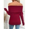 imageEVALESS Womens Off The Shoulder Sweater Fall Fringe Long Sleeve Loose Pullover Sweaters TopsRed Dahlia