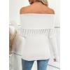 imageEVALESS Womens Off The Shoulder Sweater Fall Fringe Long Sleeve Loose Pullover Sweaters TopsWhite