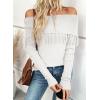 imageEVALESS Womens Off The Shoulder Sweater Fall Fringe Long Sleeve Loose Pullover Sweaters TopsWhite