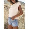 imageEVALESS Womens Short Sleeve Sweater Summer Fall 2025 Round Neck Crochet Pullover Cap Sleeve Knit Oversized Sweater Vest TopsBeige