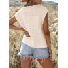 imageEVALESS Womens Short Sleeve Sweater Summer Fall 2025 Round Neck Crochet Pullover Cap Sleeve Knit Oversized Sweater Vest TopsBeige
