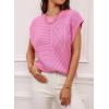 imageEVALESS Womens Short Sleeve Sweater Summer Fall 2025 Round Neck Crochet Pullover Cap Sleeve Knit Oversized Sweater Vest TopsBright Pink