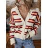 imageEVALESS Womens Striped Cardigan Sweaters Trendy Lightweight Chunky Knit Cropped Sweaters Outfits Outerwear CoatsWhite Stripe