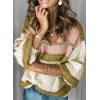 imageEVALESS Womens Striped Knit Oversized Cropped V Neck Sweater Pullover Casual Loose Long Sleeve Color Block Tops