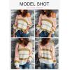 imageEVALESS Womens Striped Knit Oversized Cropped V Neck Sweater Pullover Casual Loose Long Sleeve Color Block Tops