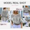 imageEVALESS Womens Striped Sweaters Fall Outfits Tops for Women Trendy 2025 Business Casaul Work Clothes Oversized Crewneck Off Shoulder Grey Sweaters Long Sleeve Sweatshirts Winter Crochet Tops Medium