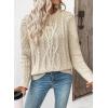 imageEVALESS Womens Sweaters Casual Crewneck Long Sleeve Cable Knit Chunky Lightweight Oversized Sweater Pullover OutfitsApricot