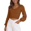 imageEVALESS Long Lantern Sleeve Sweaters for Women Trendy Scoop Neck Rib Knit Crop Tops Fall 2024 Lightweight Pullover Sweater