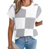imageEVALESS Short Sleeve Sweater for Women Crewneck Color Block Knit Tops 2025 Fall Trendy Cap Sleeve Sweater VestLight Grey