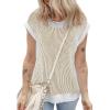 imageEVALESS Sweater Tank Tops for Women Summer Cap Sleeve Striped Crew Neck Loose Fit Knit Lightweight Vest Pullover TopLight French Beige
