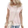 imageEVALESS Sweater Tank Tops for Women Summer Cap Sleeve Striped Crew Neck Loose Fit Knit Lightweight Vest Pullover TopLight Pink
