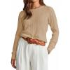 imageEVALESS Womens Cable Knitted Old Money Pullover Sweater Crewneck Business Casual Long Sleeve TopsLight Khaki