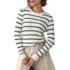 imageEVALESS Womens Cable Knitted Old Money Pullover Sweater Crewneck Business Casual Long Sleeve TopsWhiteblack Stripe