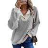 imageEVALESS Womens Fall Fashion 2025 Womens Long Sleeve Shirts Patchwork Button Up V Neck Sweatshirt Casual Pullover TopsGrey