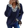 imageEVALESS Womens Fall Fashion 2025 Womens Long Sleeve Shirts Patchwork Button Up V Neck Sweatshirt Casual Pullover TopsNavy Blue