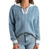 imageEVALESS Womens Lapel V Neck Color Block Striped Sweaters Drop Shoulder Long Sleeve Pullover Tops