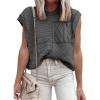 imageEVALESS Womens Short Sleeve Sweater Summer Fall 2025 Round Neck Crochet Pullover Cap Sleeve Knit Oversized Sweater Vest TopsDark Grey