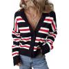 imageEVALESS Womens Striped Cardigan Sweaters Trendy Lightweight Chunky Knit Cropped Sweaters Outfits Outerwear CoatsBlack