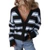 imageEVALESS Womens Striped Cardigan Sweaters Trendy Lightweight Chunky Knit Cropped Sweaters Outfits Outerwear CoatsBlack Stripe