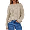 imageEVALESS Womens Sweaters Casual Crewneck Long Sleeve Cable Knit Chunky Lightweight Oversized Sweater Pullover OutfitsApricot