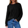 imageEVALESS Womens Sweaters Casual Crewneck Long Sleeve Cable Knit Chunky Lightweight Oversized Sweater Pullover OutfitsBlack
