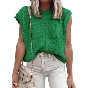 imageEVALESS Womens Short Sleeve Sweater Summer Fall 2025 Round Neck Crochet Pullover Cap Sleeve Knit Oversized Sweater Vest TopsBright Green