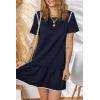 imageEVALESS Womens Summer Dresses 2025 Casual Crewneck Short Sleeve Textured Flowy Ruffle ALine Swing Mini DressesNavy Blue