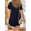 imageEVALESS Womens Summer Dresses 2025 Casual Crewneck Short Sleeve Textured Flowy Ruffle ALine Swing Mini DressesNavy Blue