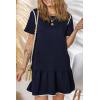 imageEVALESS Womens Summer Dresses 2025 Casual Crewneck Short Sleeve Textured Flowy Ruffle ALine Swing Mini DressesNavy Blue