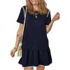 imageEVALESS Womens Summer Dresses 2025 Casual Crewneck Short Sleeve Textured Flowy Ruffle ALine Swing Mini DressesNavy Blue